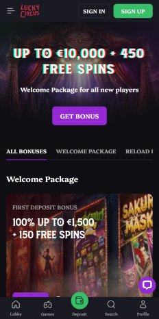 LuckyCircus Casino Screenshot LuckyCircus Casino Screenshot